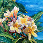 Charger l'image dans la galerie, Tableau tropical et nature de Fleurs de frangipanier ou Plumeria acuminata, rappelant les fleurs de tiaré blanches pour une décoration murale de vacances tendance exotique chic