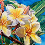 Charger l'image dans la galerie, Tableau tropical et nature de Fleurs de frangipanier ou Plumeria acuminata, rappelant les fleurs de tiaré blanches pour une décoration murale de vacances tendance exotique chic