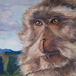 Charger l'image dans la galerie, Tableau jungle et nature d’un paysage exotique et sauvage des Gorges de la Rivière noire à l’île maurice représentant des singes : une maman et un bébé macaques devant les montagnes pour une déco bohème, jungalow et moderne