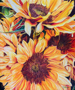 Charger l'image dans la galerie, Tableau fleurs tropicales et nature d’une peinture de tournesol, Hélianthe ou soleil des jardins originaire d’Amérique aux couleurs chaudes, jaune, orange et rouge pour une déco murale vacances, moderne et bohème chic