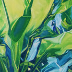 Charger l'image dans la galerie, Peinture tropical et nature multicolore aux couleurs vertes d’un tableau décoratif et contemporain de plantes exotiques avec feuilles de bananier pour déco murale moderne et bohème