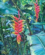 Charger l'image dans la galerie, Tableau de fleurs exotiques Heliconia rouges et oranges, paysage de la beauté de la nature sauvage des forêts tropicales de l’Amazonie d'Amérique du sud pour une déco mer, bohème, jungalow et moderne