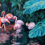 Charger l'image dans la galerie, Les jardins du parc phoenix à nice dans une Peinture de flamants roses exotique pour une décoration art tropical et jungle multicolore.