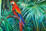 Charger l'image dans la galerie, Tableau sur toile de perroquet ara macaw rouge, oiseau tropical ara macao rouge, déco jungle murale aux couleurs vibrantes