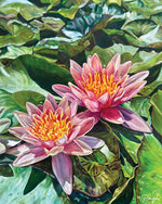 Charger l'image dans la galerie, Tableau sur toile de paysage nature, un couple de fleurs de nénuphars s’ouvrent, pour une déco murale chic et naturelle.