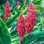 Charger l'image dans la galerie, Tableau de fleurs tropicales Alpinias rouges, ou gingembre rouge, pour une déco murale fleurie et exotique.