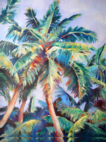 Charger l'image dans la galerie, Peinture palmier tropical et nature d’un arbre tropical, feuilles de palmier géant, un tableau coloré pour une décoration jungle et moderne d’art mural moderne