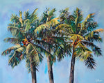 Charger l'image dans la galerie, Tableau tropical palmier cocotier multicolore, feuilles de palmiers en une peinture contemporaine de style pour déco murale nature, voyage, bohème, décor plage et mer