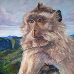 Charger l'image dans la galerie, Tableau jungle et nature d’un paysage exotique et sauvage des Gorges de la Rivière noire à l’île maurice représentant des singes : une maman et un bébé macaques devant les montagnes pour une déco bohème, jungalow et moderne