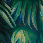 Charger l'image dans la galerie, Peinture flamant rose sur un tableau jungle et nature de motifs tropical représentant un couple de flamants roses avec des feuilles de palmiers dans un jardin botanique de Floride pour une déco bohème, jungalow et moderne