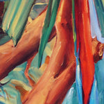 Charger l'image dans la galerie, Peinture tropicale perroquets dans un tableau jungle et nature d’un paysage d’animaux sauvages représentant un couple de Ara macao rouge dans la jungle avec la végétation des palmiers aux feuilles multicolores pour une décoration exotique