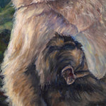 Charger l'image dans la galerie, Tableau jungle et nature d’un paysage exotique et sauvage des Gorges de la Rivière noire à l’île maurice représentant des singes : une maman et un bébé macaques devant les montagnes pour une déco bohème, jungalow et moderne