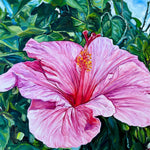 Charger l'image dans la galerie, Tableau de paysage nature, des fleurs d’hibiscus roses s’épanouissent au printemps, pour une déco chic et exotique.