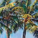 Charger l'image dans la galerie, Tableau tropical palmier cocotier multicolore, feuilles de palmiers en une peinture contemporaine de style pour déco murale nature, voyage, bohème, décor plage et mer
