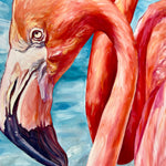 Charger l'image dans la galerie, Peinture flamants roses tableau d’oiseaux exotiques, deux flamants roses sur la plage, pour une déco murale à l’ambiance paradisiaque et jungalow.