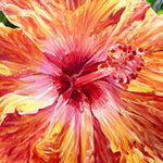 Charger l'image dans la galerie, Tableau de fleurs tropicales, un hibiscus jaune s’étend sur la mer lagon azur sous un ciel d’été de soleil, pour une déco murale exotique et solaire.