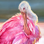 Charger l'image dans la galerie, Tableau de nature exotique, un oiseau Spoonbill trempe ses pieds dans l’eau au crépuscule, pour une déco murale chic et jungalow.