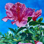 Charger l'image dans la galerie, Tableau de paysage nature, des fleurs d’hibiscus roses s’épanouissent au printemps, pour une déco chic et exotique.