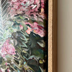 Charger l'image dans la galerie, Tableau sur toile d’une nature printanière, palmiers devant l’océan Basque et fleurs roses, pour une déco murale pastel rêveuse.