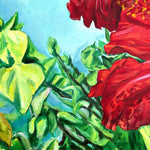 Charger l'image dans la galerie, Tableau de fleurs tropicales hibiscus rouges ode à la beauté de la nature exotique et sauvage des îles de l’océan indien pour une déco mer, bohème, jungalow et moderne