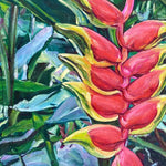 Charger l'image dans la galerie, Tableau de fleurs exotiques Heliconia rouges et oranges, paysage de la beauté de la nature sauvage des forêts tropicales de l’Amazonie d'Amérique du sud pour une déco mer, bohème, jungalow et moderne