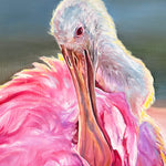 Charger l'image dans la galerie, Tableau de nature exotique, un oiseau Spoonbill trempe ses pieds dans l’eau au crépuscule, pour une déco murale chic et jungalow.