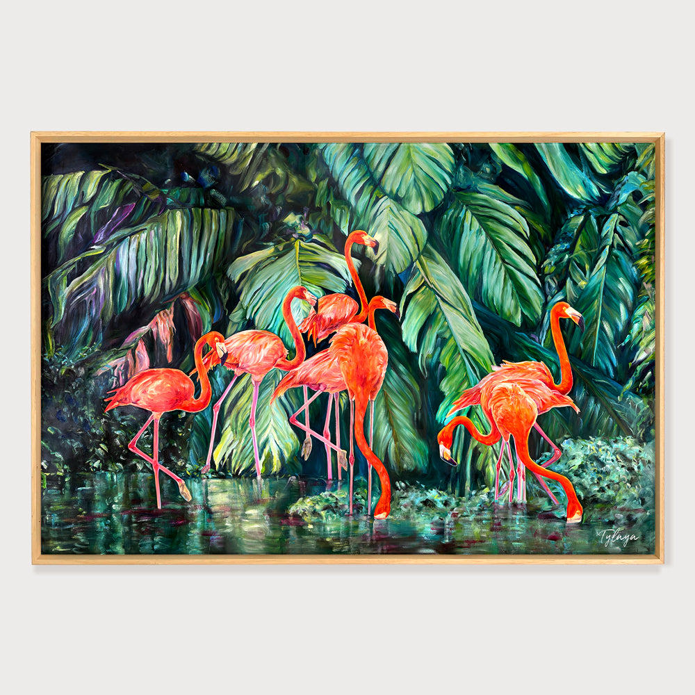 Peinture flamants roses Tableau Oiseaux exotiques