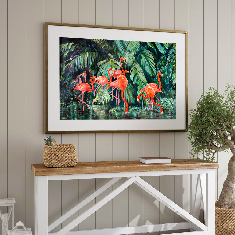 Peinture flamants roses Tableau Oiseaux exotiques