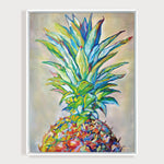Charger l&#39;image dans la galerie, Tableau cuisine peinture tropicale art fruit de l’ananas en peinture multicolore aux couleurs vives et touches abstraites et moderne pour déco murale nature contemporaine.
