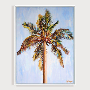 Tableau tropical palmier cocotier multicolore, une peinture contemporaine de style pour déco murale nature, voyage, bohème, décor plage et mer