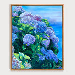 Charger l&#39;image dans la galerie, Tableau Peinture Fleurs bleues Hortensias face à l’océan
