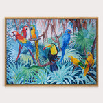 Charger l&#39;image dans la galerie, Peinture oiseaux multicolores Tableau perroquets toile jungle
