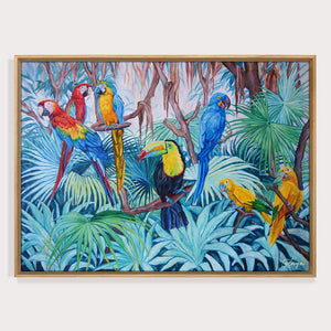 Peinture oiseaux multicolores Tableau perroquets toile jungle