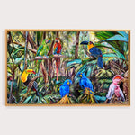 Charger l&#39;image dans la galerie, Peinture nature tropicale Tableau perroquets, toucans et cacatoès
