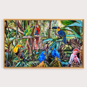 Peinture nature tropicale Tableau perroquets, toucans et cacatoès