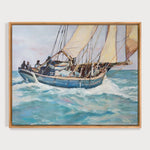 Charger l&#39;image dans la galerie, Peinture bateau sur toile de déco marine d’un voilier naviguant sur les vagues et dans les vents sur l’océan pour une déco intérieure bord de mer, côtière et moderne
