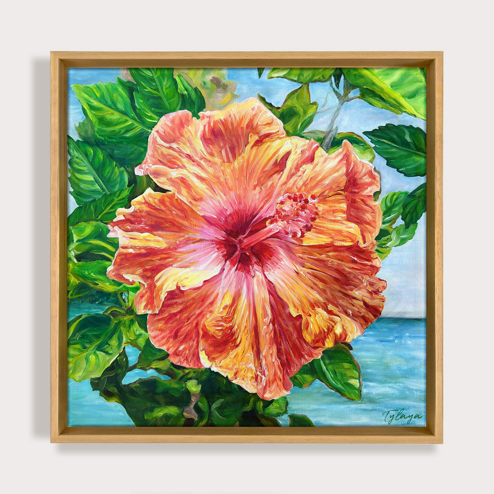 Peinture nature Tableau tropical Fleur d’Hibiscus solaire