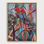 Charger l&#39;image dans la galerie, Peinture tropicale perroquets dans un tableau jungle et nature d’un paysage de palmiers aux feuilles multicolores pour une décoration exotique
