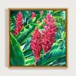 Charger l&#39;image dans la galerie, Tableau de fleurs tropicales Alpinias rouges, ou gingembre rouge, pour une déco murale fleurie et exotique.
