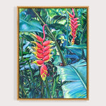 Charger l&#39;image dans la galerie, peintures exotiques de fleurs tropicales strelitzia et heliconia multicolore dans un jardin botanique dans une île des Caraïbes pour une deco motif tropicaux, ambiance nature et bohème
