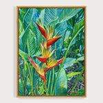 Charger l&#39;image dans la galerie, peintures exotiques de fleurs tropicales strelitzia et heliconia multicolore dans un jardin botanique dans une île des Caraïbes pour une deco motif tropicaux, ambiance nature et bohème
