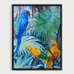 Charger l&#39;image dans la galerie, Peinture perroquets et feuilles de palmiers encadrée
