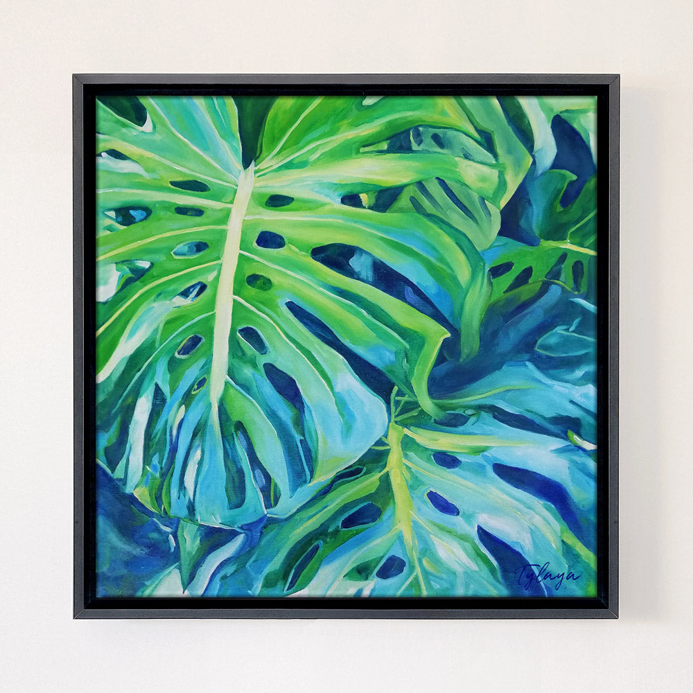 Peinture de Monstera deliciosa Tableau tropical et nature de faux philodendron, une peinture de plante colorée tropicale, décorative et contemporaine pour déco murale botanique et moderne