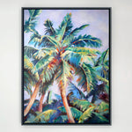 Charger l&#39;image dans la galerie, Peinture palmier tropical et nature d’un arbre tropical, feuilles de palmier géant, un tableau coloré pour une décoration jungle et moderne d’art mural moderne
