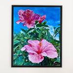 Charger l&#39;image dans la galerie, Tableau de paysage nature, des fleurs d’hibiscus roses s’épanouissent au printemps, pour une déco chic et exotique.

