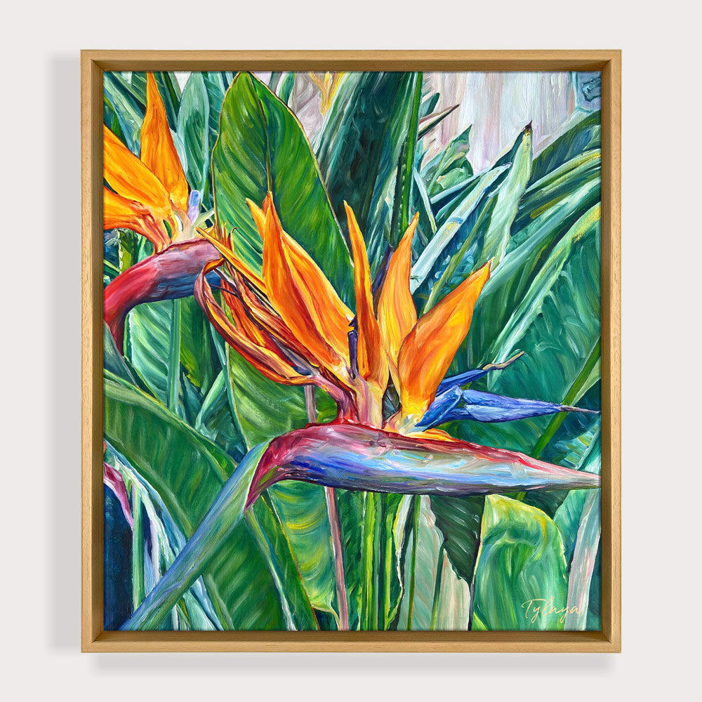 Peinture Oiseau de paradis Tableau fleurs tropicales