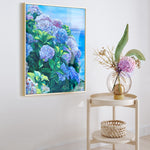 Charger l&#39;image dans la galerie, Tableau Peinture Fleurs bleues Hortensias face à l’océan
