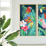 Charger l&#39;image dans la galerie, Tableau Oiseaux tropicaux Ara macao rouge et Conure soleil
