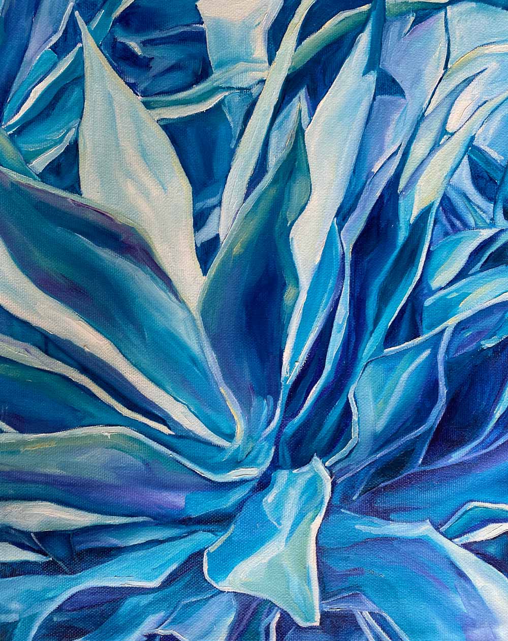 Peinture nature des feuilles tropicales de la plante Aloe vera, un tableau pour une déco murale exotique