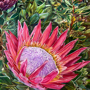 Peinture florale tropicales Protea Tableau exotique fleurs roses